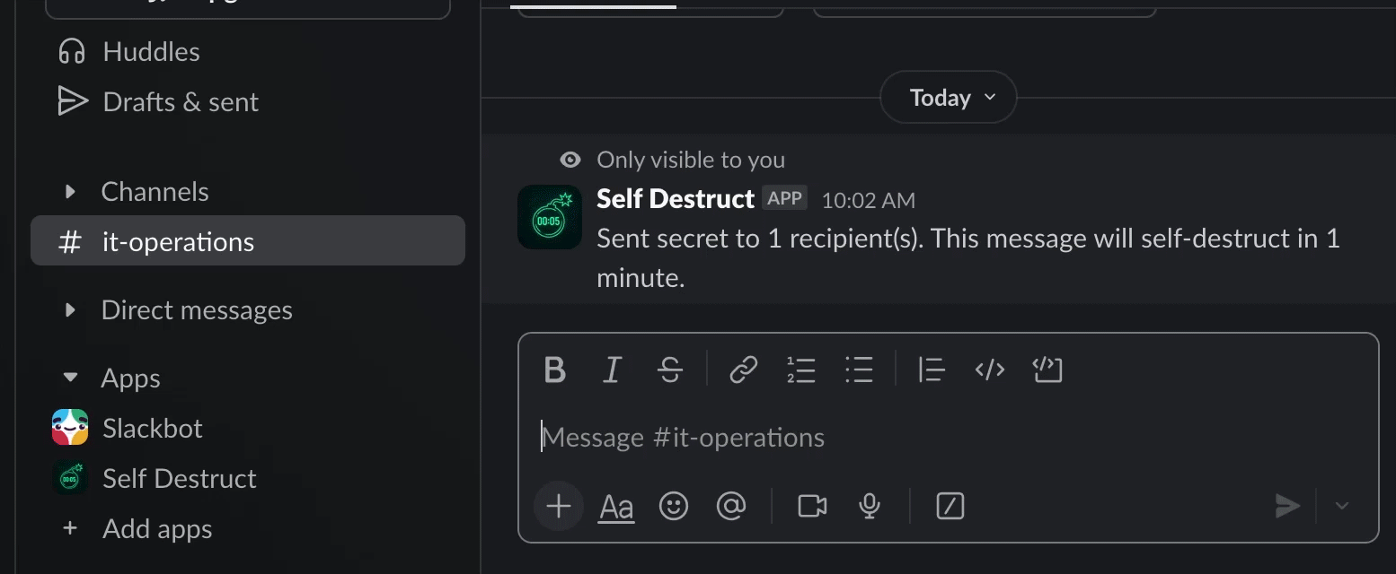 Direct message example using SelfDestruct
